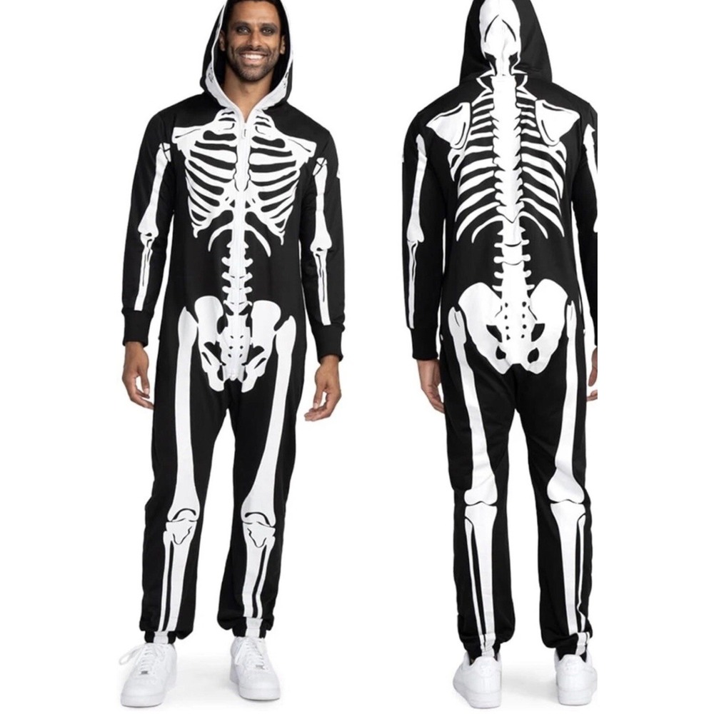 Tipsy Elves Skeleton Jumpsuit  Adult Small Costume Cosplay Halloween Scream Hood
